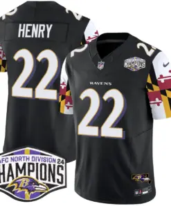 Derrick Henry Baltimore Ravens Nike Maryland Flag 2024 AFC North Division Champions Patch Vapor Limited Stitched Jersey - Purple - Image 19