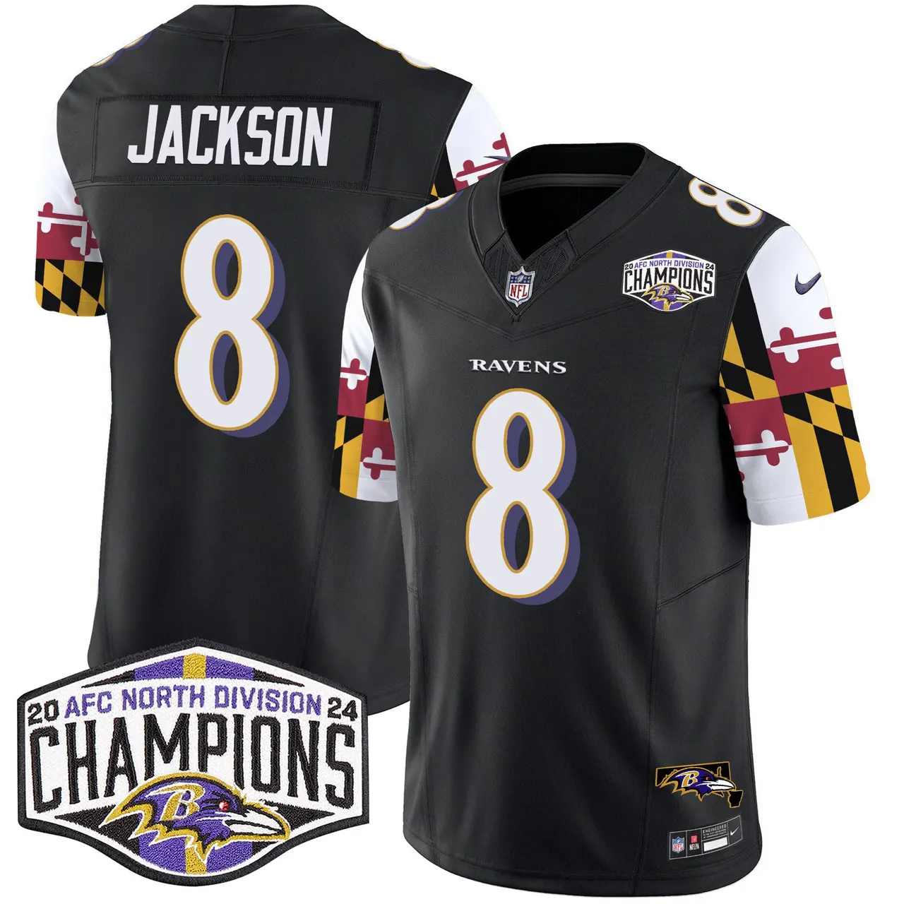 Derrick Henry Baltimore Ravens Nike Maryland Flag 2024 AFC North Division Champions Patch Vapor Limited Stitched Jersey - Purple - Image 20