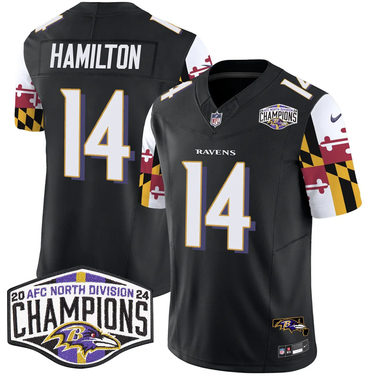 Derrick Henry Baltimore Ravens Nike Maryland Flag 2024 AFC North Division Champions Patch Vapor Limited Stitched Jersey - Purple - Image 22