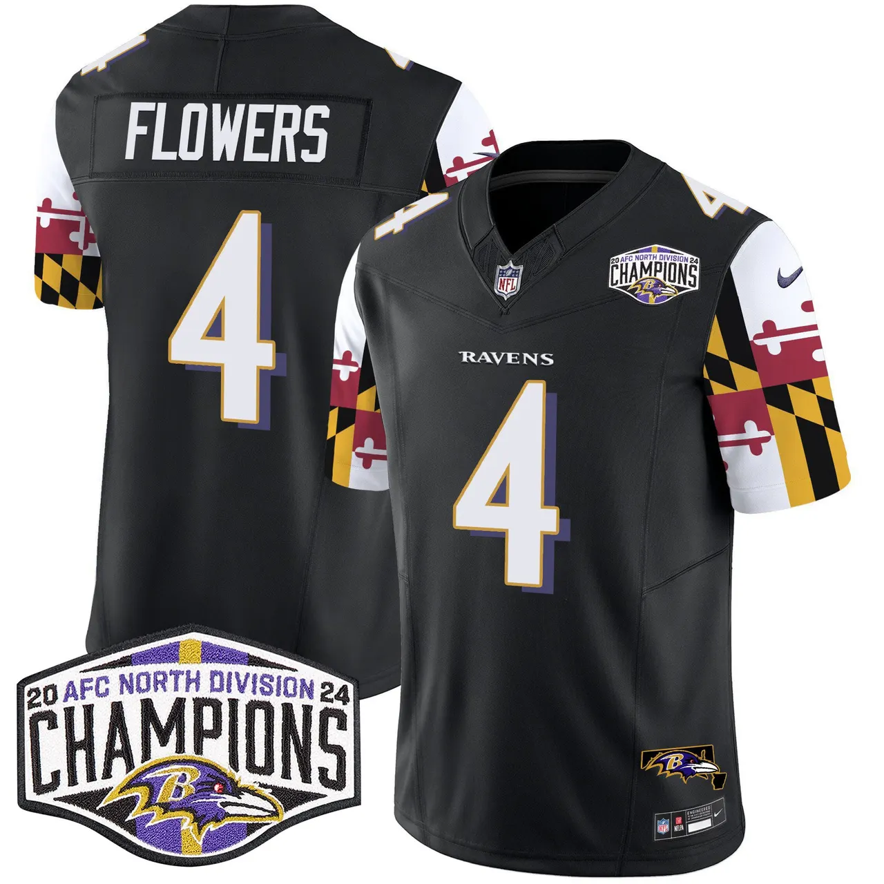 Derrick Henry Baltimore Ravens Nike Maryland Flag 2024 AFC North Division Champions Patch Vapor Limited Stitched Jersey - Purple - Image 25