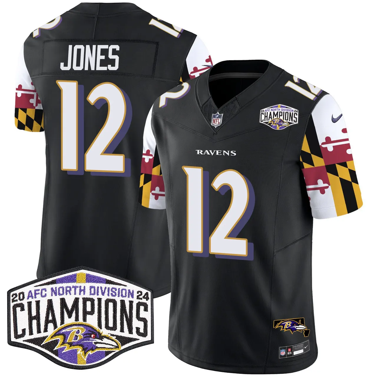 Derrick Henry Baltimore Ravens Nike Maryland Flag 2024 AFC North Division Champions Patch Vapor Limited Stitched Jersey - Purple - Image 26