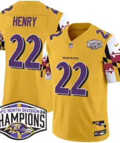 Derrick Henry Baltimore Ravens Nike Maryland Flag 2024 AFC North Division Champions Patch Vapor Limited Stitched Jersey - Purple - Image 28