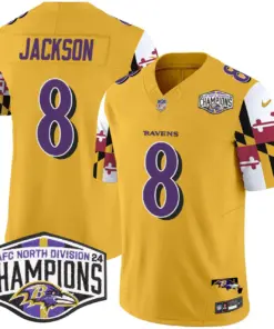 Derrick Henry Baltimore Ravens Nike Maryland Flag 2024 AFC North Division Champions Patch Vapor Limited Stitched Jersey - Purple - Image 29