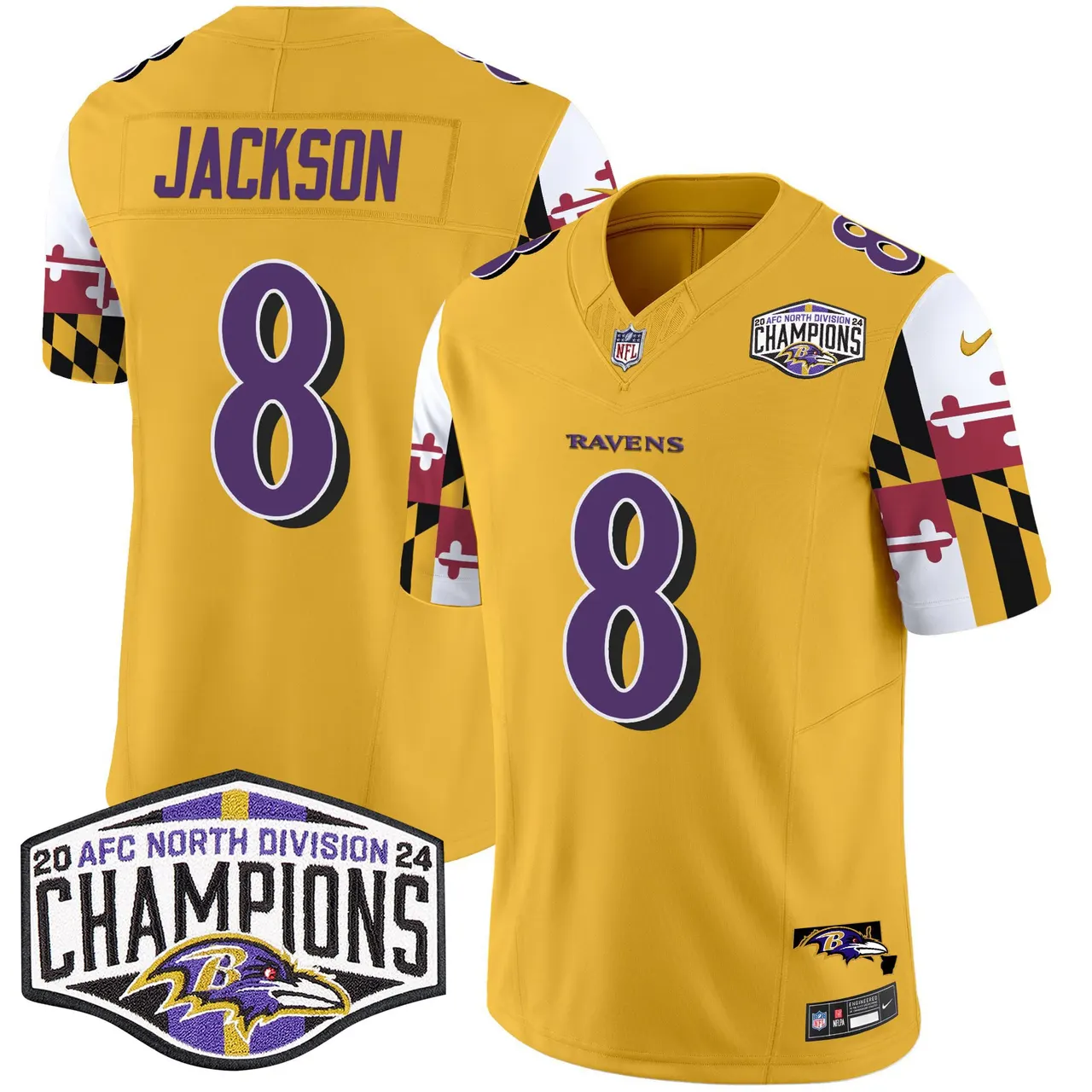 Derrick Henry Baltimore Ravens Nike Maryland Flag 2024 AFC North Division Champions Patch Vapor Limited Stitched Jersey - Purple - Image 29