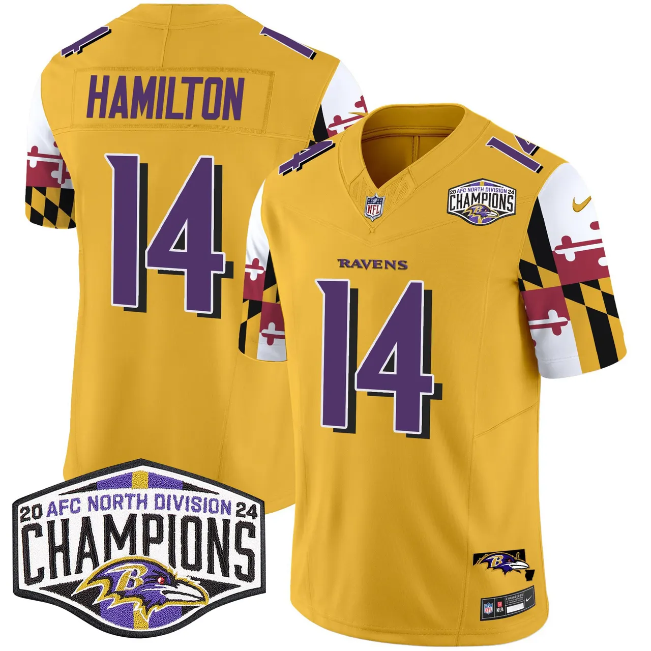 Derrick Henry Baltimore Ravens Nike Maryland Flag 2024 AFC North Division Champions Patch Vapor Limited Stitched Jersey - Purple - Image 31