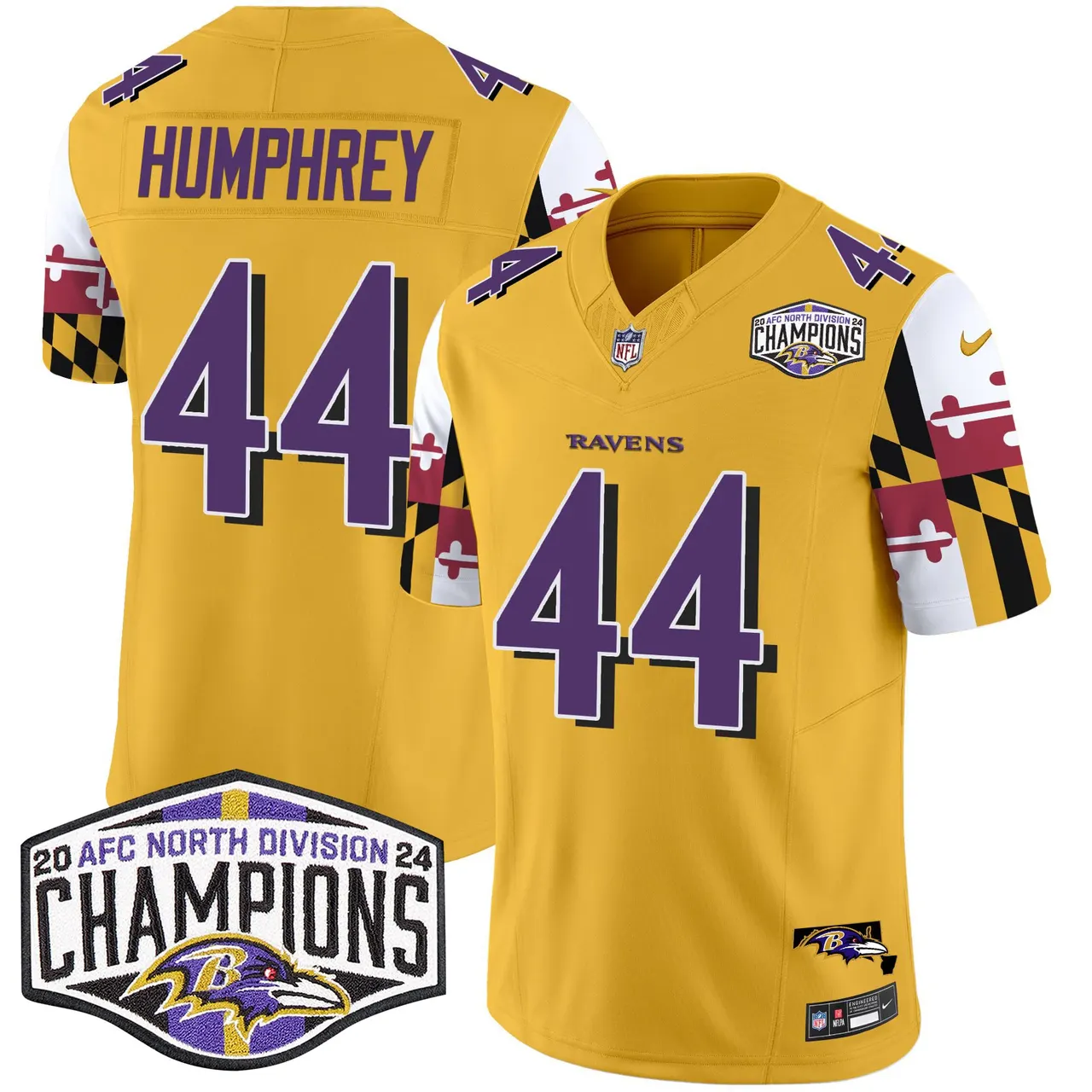 Derrick Henry Baltimore Ravens Nike Maryland Flag 2024 AFC North Division Champions Patch Vapor Limited Stitched Jersey - Purple - Image 32