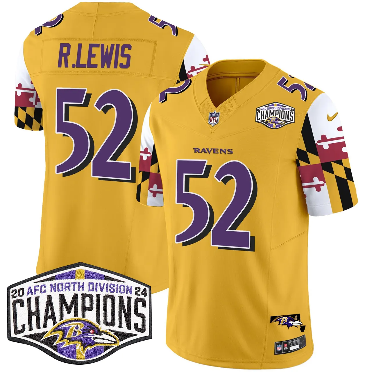 Derrick Henry Baltimore Ravens Nike Maryland Flag 2024 AFC North Division Champions Patch Vapor Limited Stitched Jersey - Purple - Image 33