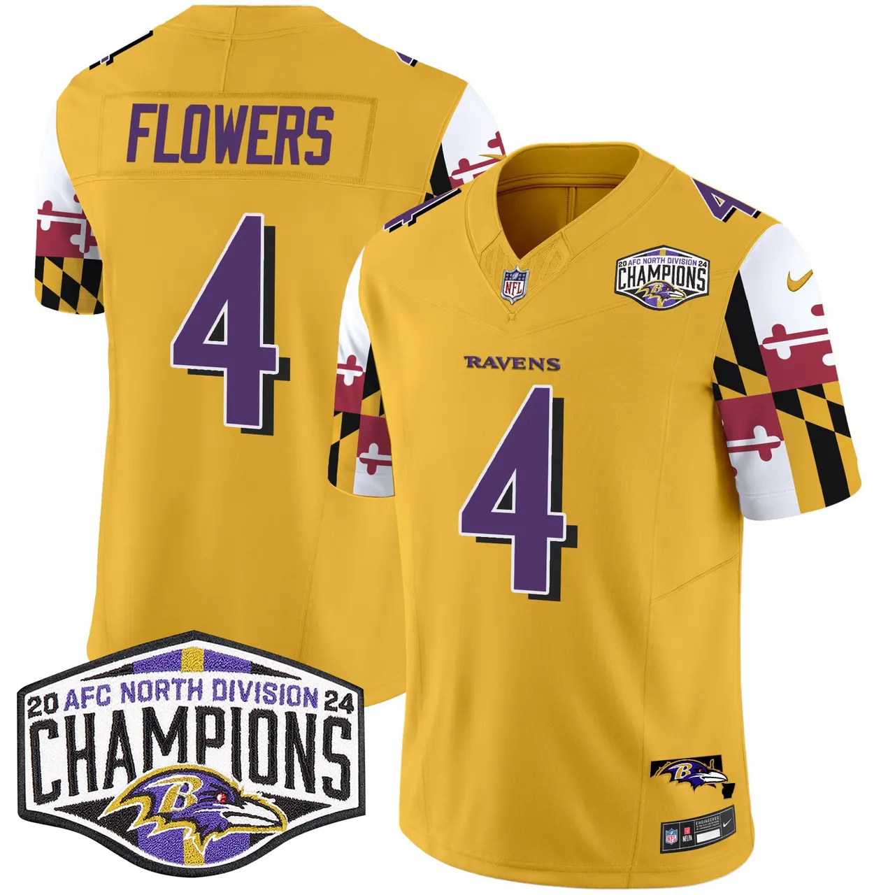 Derrick Henry Baltimore Ravens Nike Maryland Flag 2024 AFC North Division Champions Patch Vapor Limited Stitched Jersey - Purple - Image 34