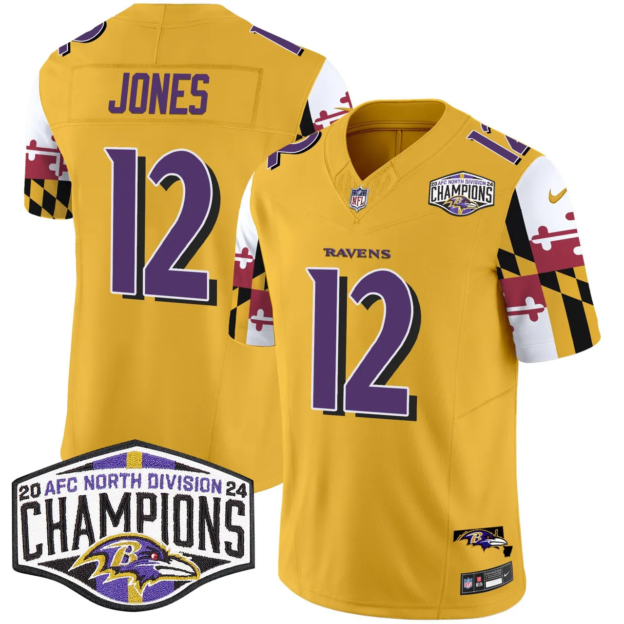 Derrick Henry Baltimore Ravens Nike Maryland Flag 2024 AFC North Division Champions Patch Vapor Limited Stitched Jersey - Purple - Image 35