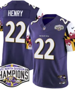 Derrick Henry Baltimore Ravens Nike Maryland Flag 2024 AFC North Division Champions Patch Vapor Limited Stitched Jersey - Purple