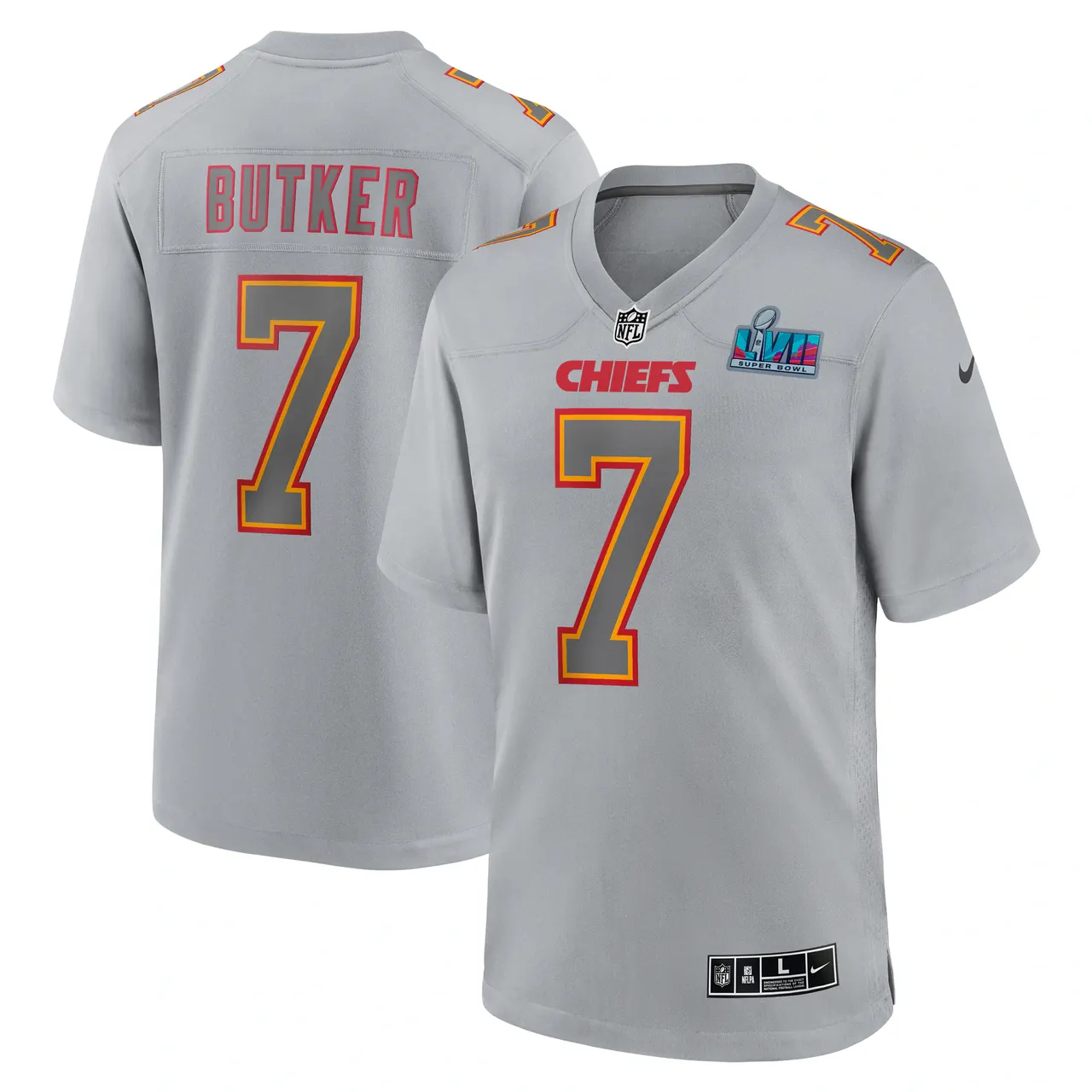 Harrison Butker Kansas City Chiefs Nike Super Bowl LVII Patch Atmosphere Fashion Game Jersey - Gray - Image 2