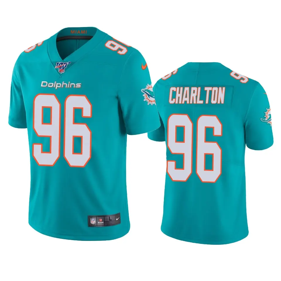 Taco Charlton Miami Dolphins Nike 100th Season Vapor Limited Jersey - Aqua