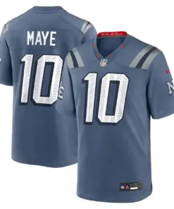 Drake Maye New England Patriots Nike Rivalries Collection Game Jersey - Navy - Drake Maye Mens - Dusty Blue
